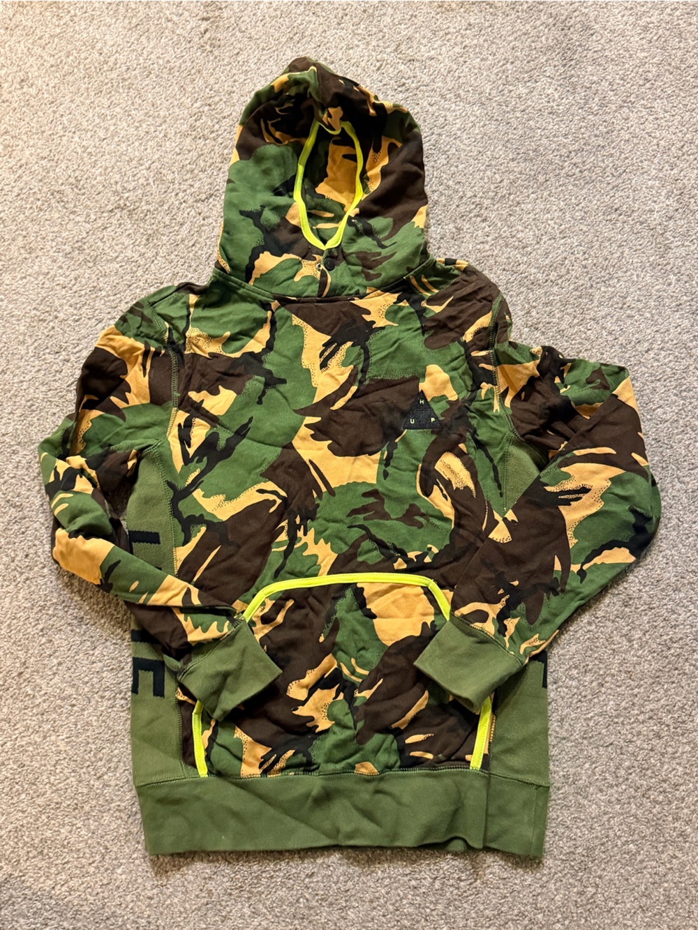 HUF Green Camo Hoodie with Yellow Trim